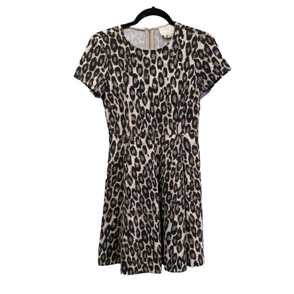 Kate Spade Womens Autumn Leopard Mini Dress Size 0 Brown Ponte Knit Fit Flare - Picture 1 of 13
